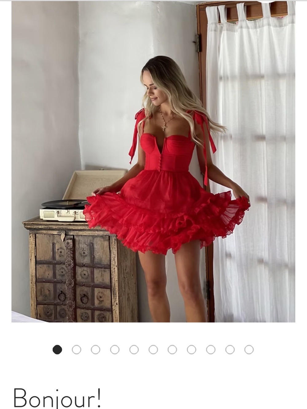 Adeirina Bon Jour Red Ruffle Tie-Shoulder Mini Dress